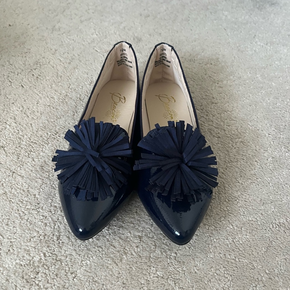Beacon Blue Flats with Pom-Pom Detail